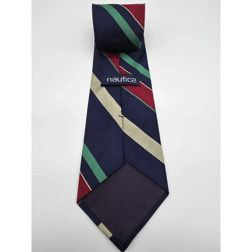 Vintage Nautica Repp Tie Mens Blue Red Silk Striped Necktie Made USA 58
